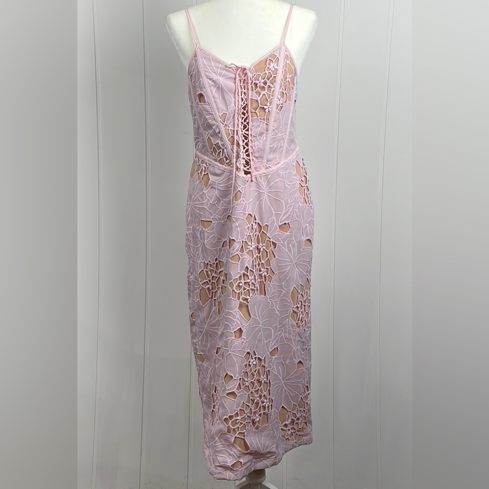NBD Pale Pink Lace Midi Dress